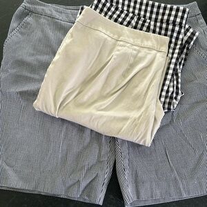 Three pairs lot pull on Bermuda shorts in size 20. Black,  white and khaki